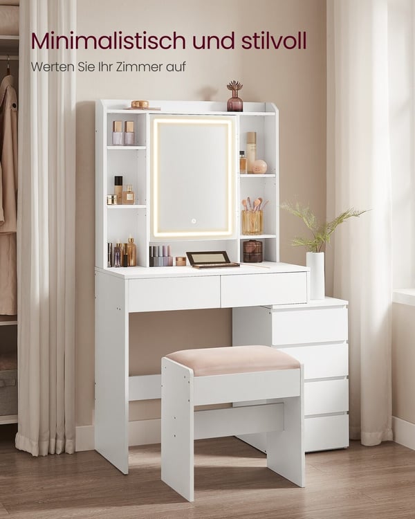 Garderobebord med LED-belysning, 40x97,5x145 cm, hvid