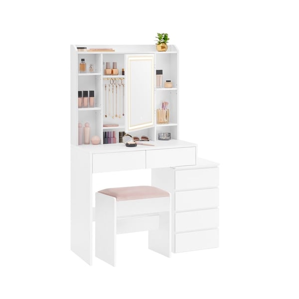 Garderobebord med LED-belysning, 40x97,5x145 cm, hvid