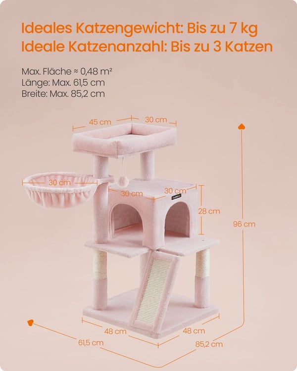 Kattetre, 48x48x96 cm, Rosa