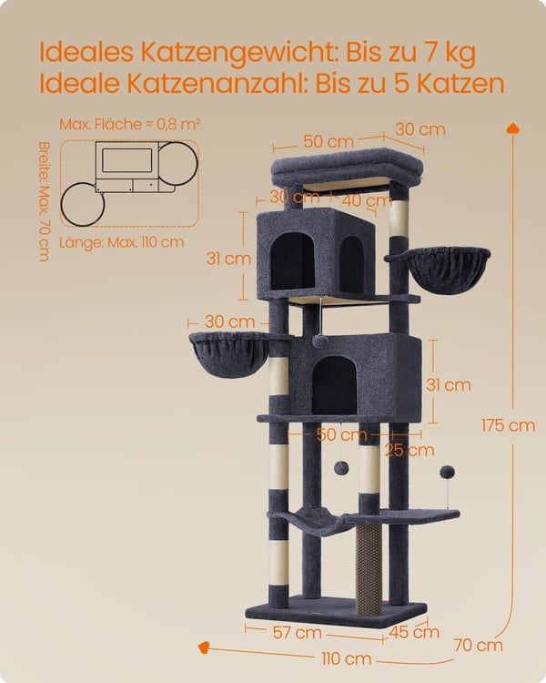 Kattetre, 57x45x175 cm, Mørkegrå