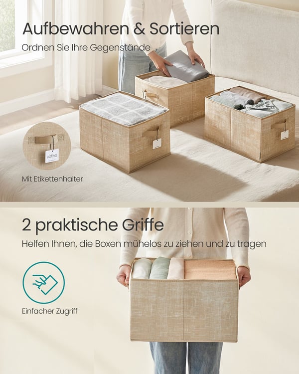 Oppbevaringsboksesett, 40x30x24 cm, Beige