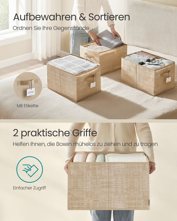 Oppbevaringsboksesett, 50x30x30 cm, Beige