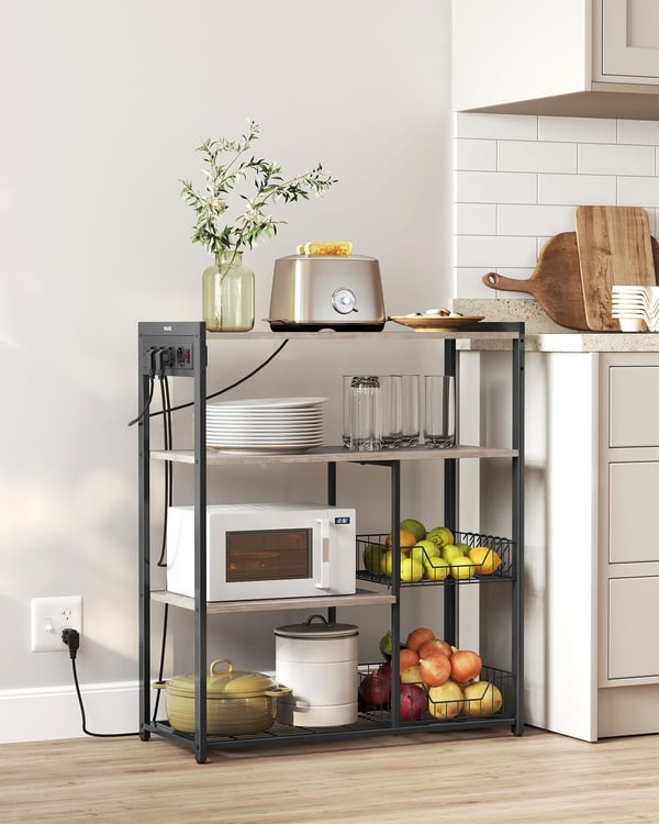 Keittiöhylly pistorasioilla, 35x80x93.5 cm, harmaanbeige