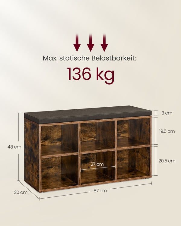 Kenkäteline, 30x87x48 cm, Ruskea