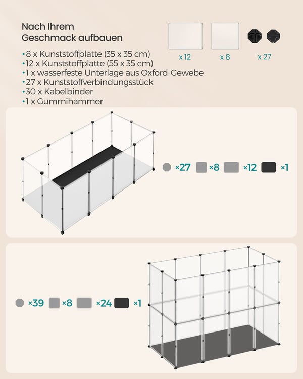 Indhegning til smådyr, 125x63x42 cm, hvid