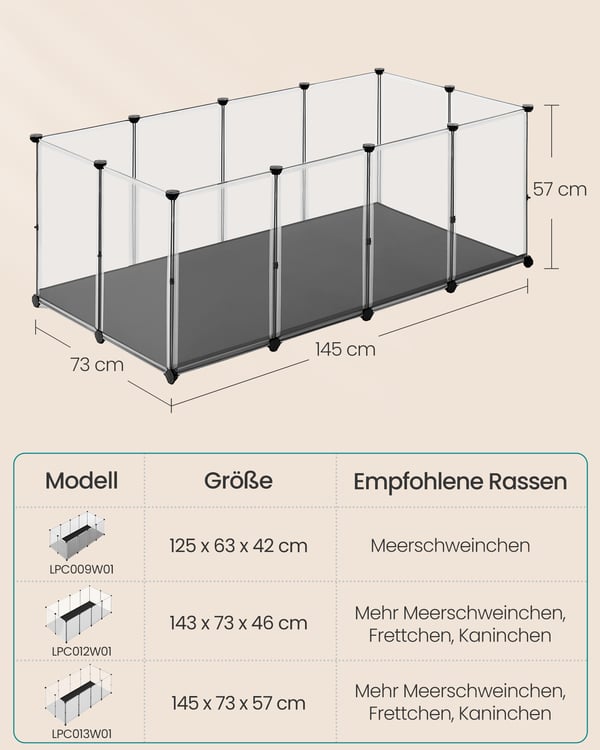 Indhegning til smådyr, 125x63x42 cm, hvid