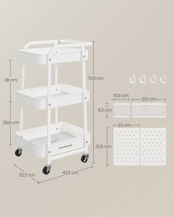 Vogn, 32,3x49,4x73,9 cm, Hvid