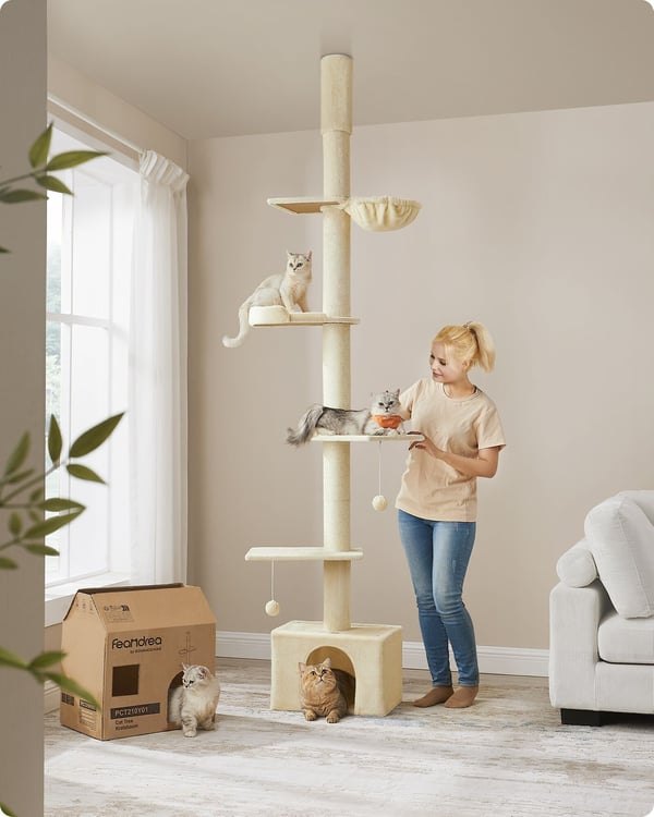 Kattetræ, 45x30x231-291 cm, Beige