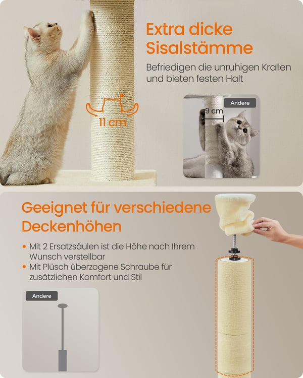 Kattetræ, 45x30x231-291 cm, Beige