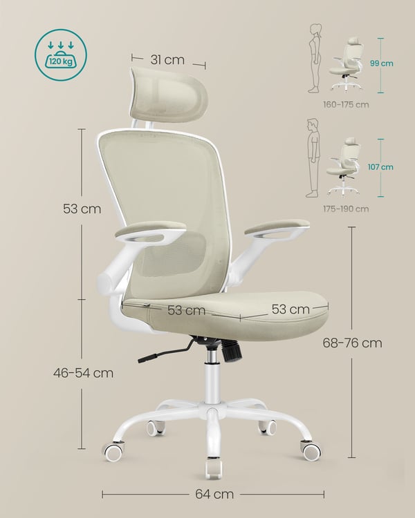 Kontorstol, 64x64x115-130 cm, Cappuccino Beige