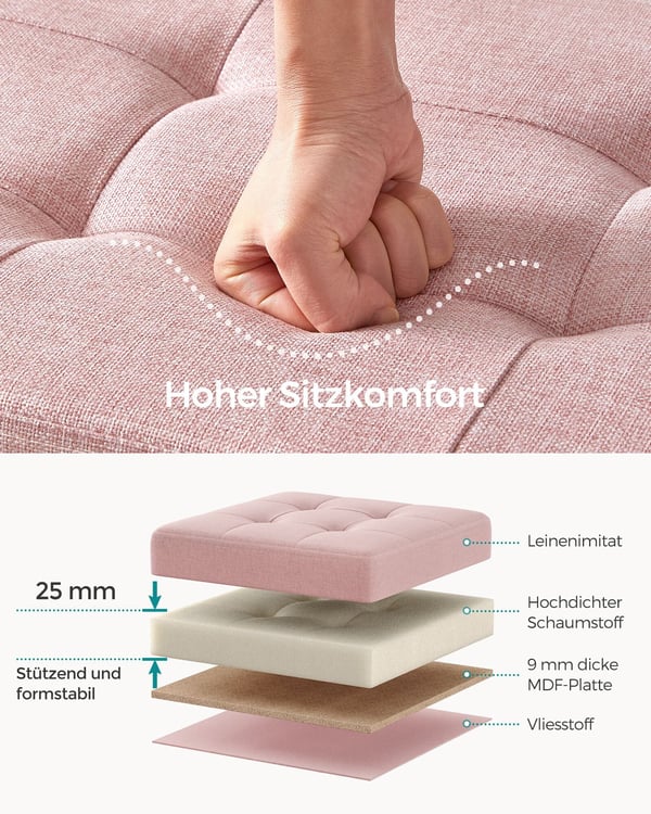 Opbevaringsbænk, 110x38x38 cm, Pink