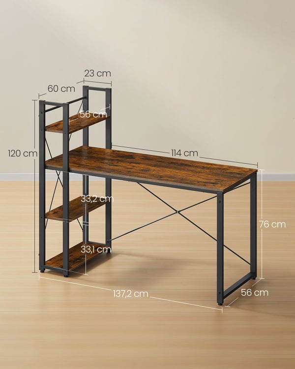 Skrivebord, 56x137,2x120 cm, Brun Sort