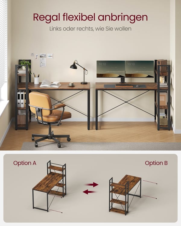 Skrivebord, 56x137,2x120 cm, Brun Sort