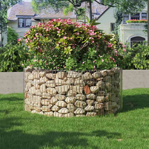 Dekorativ gabion, rund steinkurv, 90x40 cm, sølv