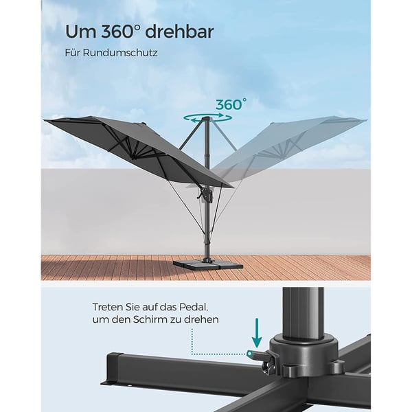 Solparasol, 300x300 cm, Grå