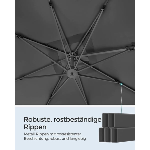 Solparasol, 300x300 cm, Grå