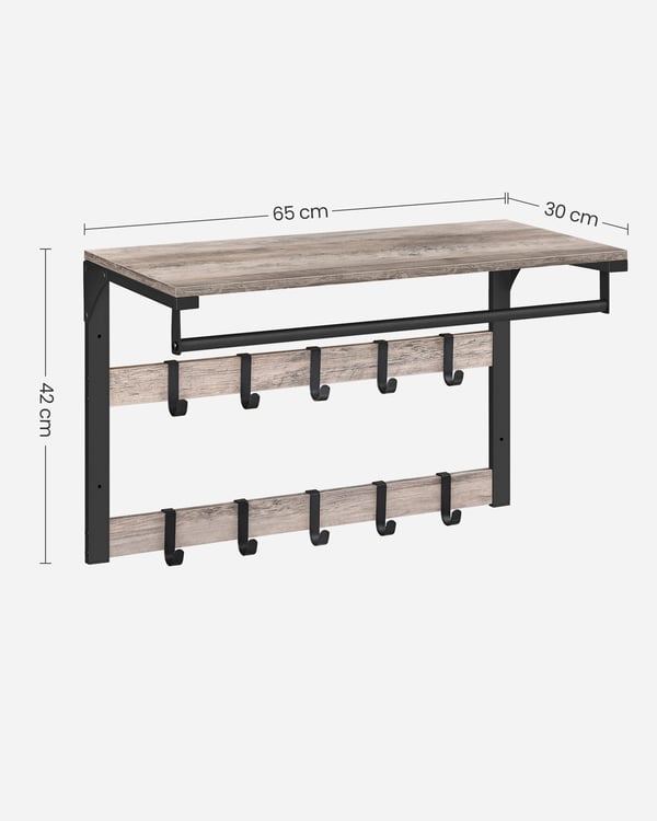 Vägghängare för kläder, 30x65x42 cm, Greige