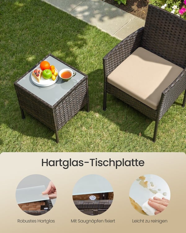 Utemöbelset, loungeset med bord och 2 stolar, 56,5x54,5x81,5 cm och 40x40x45,5 cm, brun
