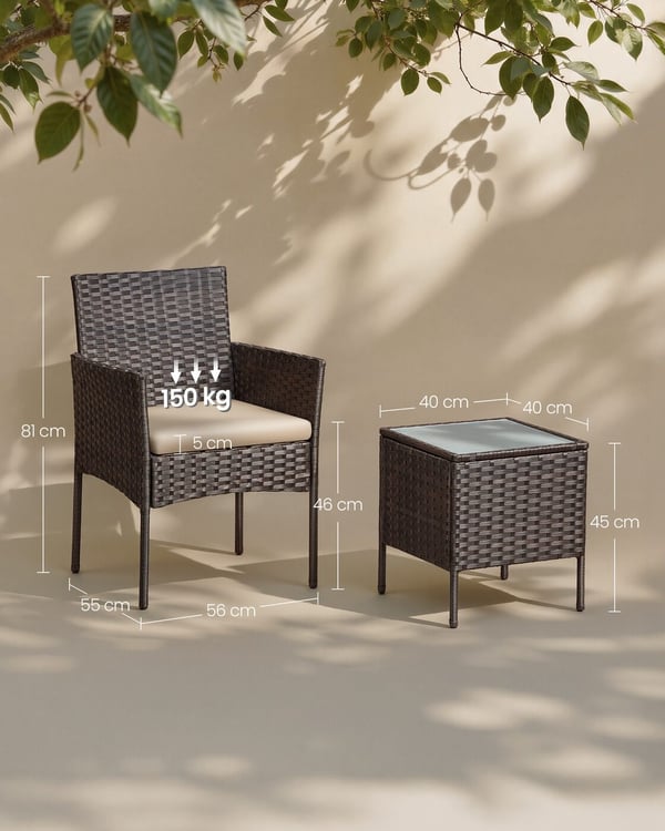 Utemöbelset, loungeset med bord och 2 stolar, 56,5x54,5x81,5 cm och 40x40x45,5 cm, brun