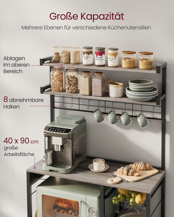 Keittiöhylly, 40x90x165.5 cm, harmaanbeige