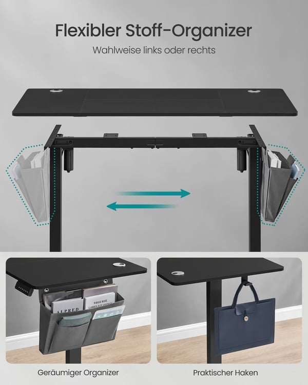 Elektrisk høyderegulerbart skrivebord, 60x120x72-120 cm, svart