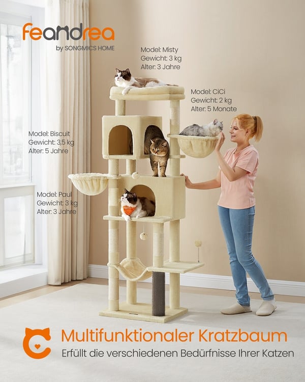 Kattetræ, 57x45x175 cm, Sandbeige