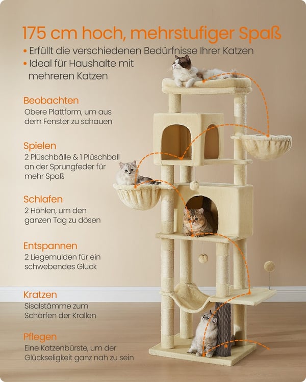Kattetræ, 57x45x175 cm, Sandbeige
