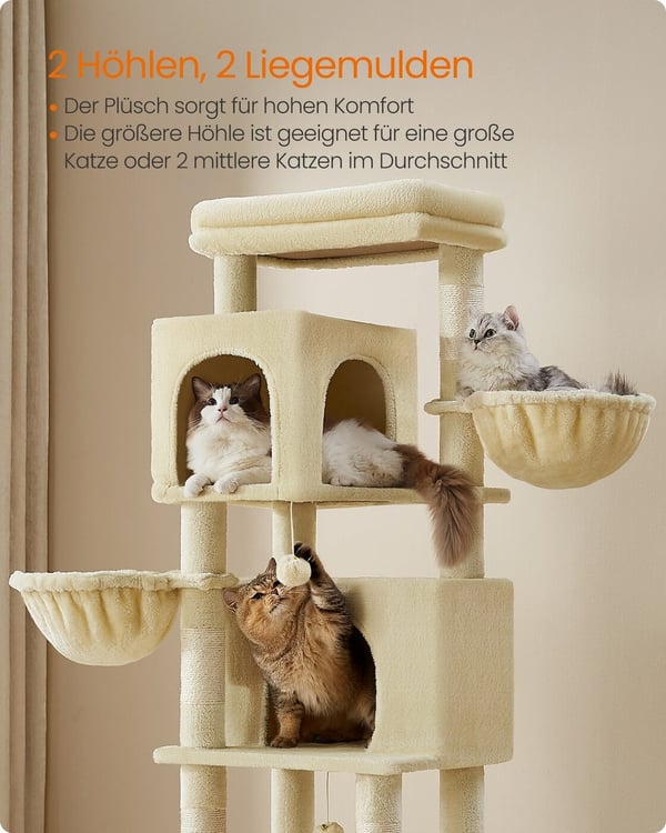 Kattetræ, 57x45x175 cm, Sandbeige