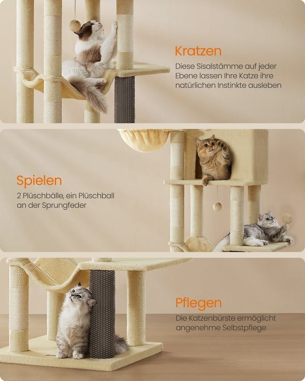 Kattetræ, 57x45x175 cm, Sandbeige