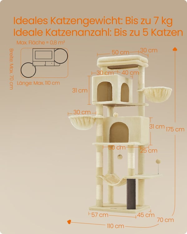 Kattetræ, 57x45x175 cm, Sandbeige