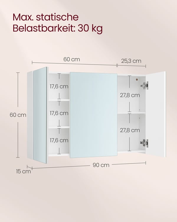 Speilskap, 60x15x55 cm, Hvit