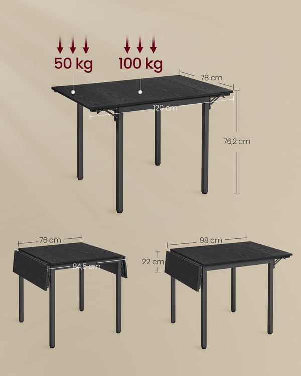 Spisebord, 78x120x76,2 cm, Sort