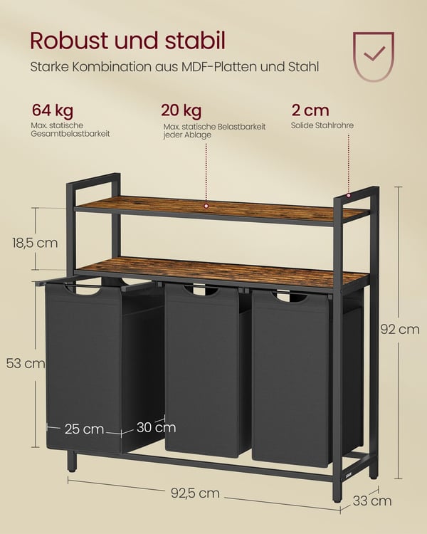 Tvättkorg, 73x33x91 cm, Brun Svart