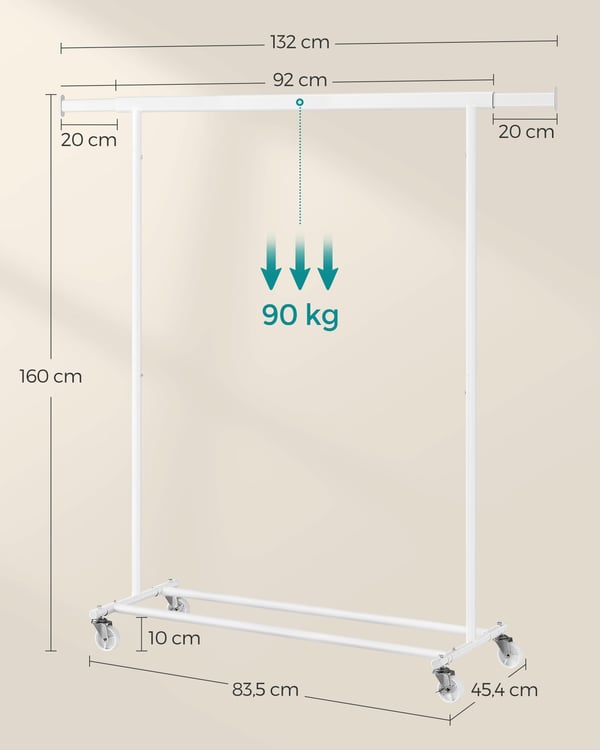 Klesstativ, 45.4x92x160 cm, hvit
