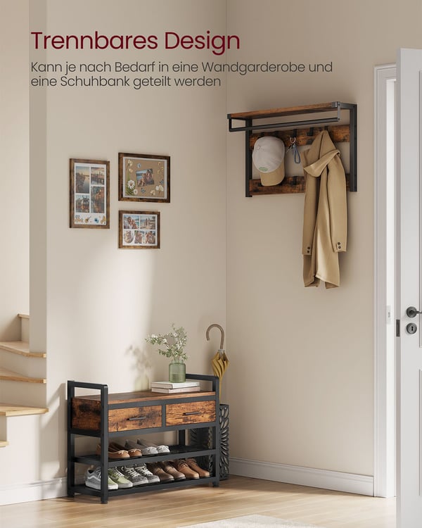 Garderobestativ med skobænk, 30x80,4x181,6 cm, brun