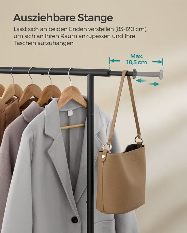Klesstativ, Stål, 40x83-120x156 cm, Svart