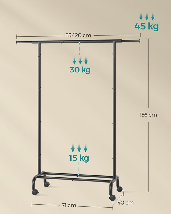 Klesstativ, Stål, 40x83-120x156 cm, Svart