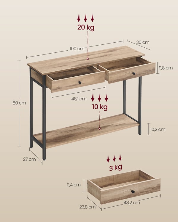 Konsolbord, 30x100x80 cm, Brun