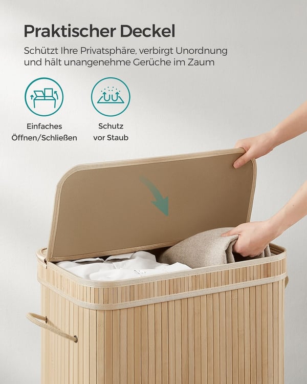 Vaskekurv med lokk 100 L – naturfarge