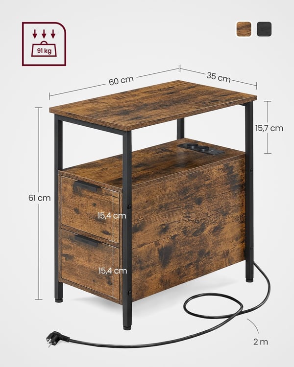 Sidebord, 60x35x61 cm, Brun
