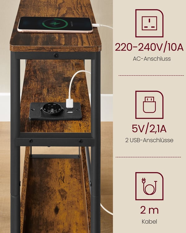 Sidobord, 18x45x58 cm, Brun Svart