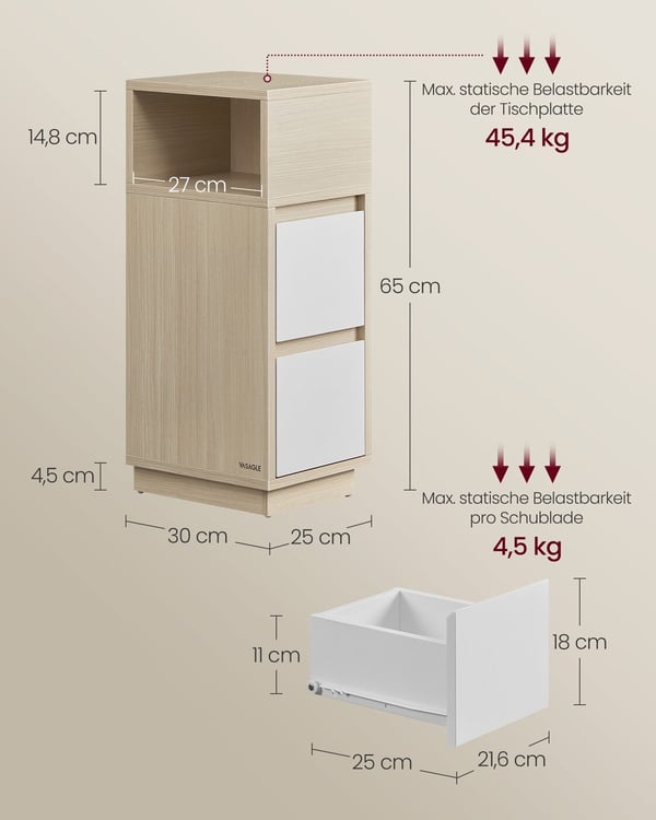 Natbord, 30x25x65 cm, Beige