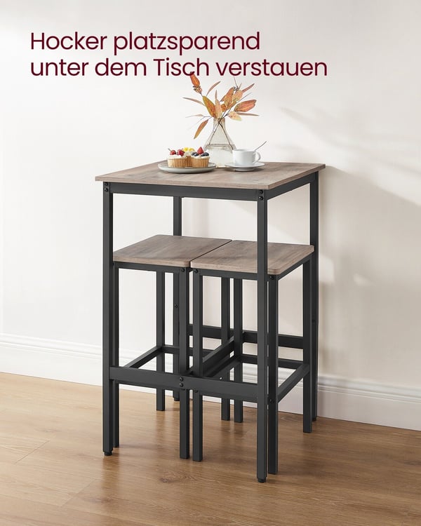 Bartbord og barkravesæt, 60x60x90 cm bord, 30x40x65 cm kraver, greige