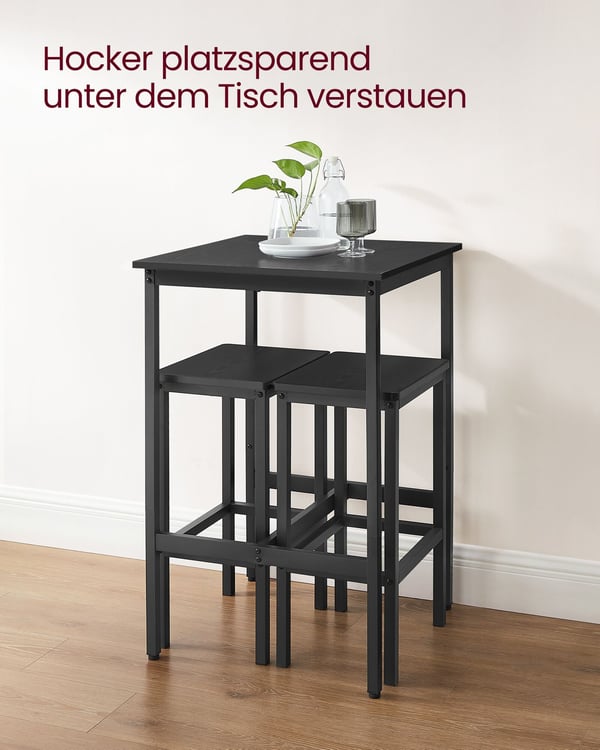 Barbord med 2 barkrakker sett, 60x60x90 cm, Svart