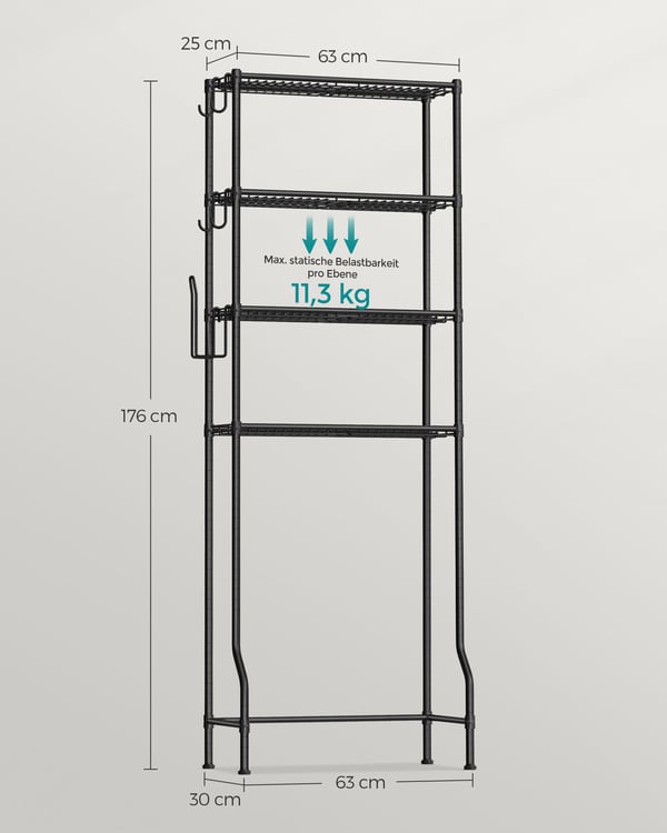 Badrumshylla, 30x63x176 cm, Svart