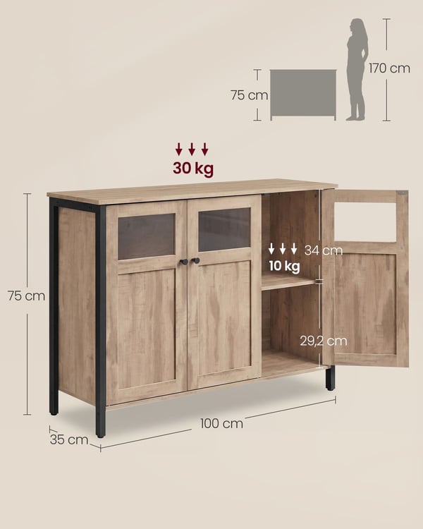Skænk, 35x100x75 cm, Brun