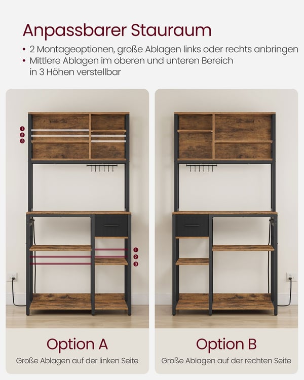 Keittiöhylly, seisova hylly, säädettävät hyllyt, kangaslaatikko, 40x100x180.4 cm, ruskea