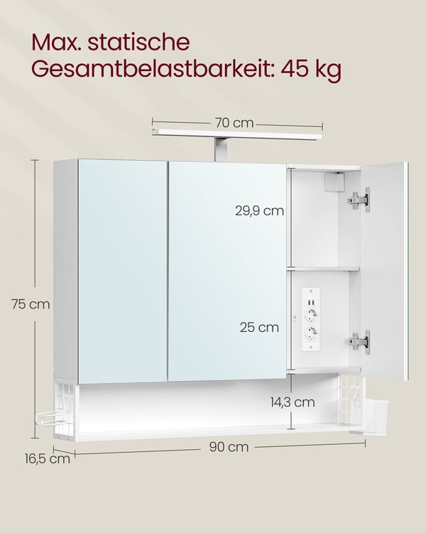 Baderomsskap, 16,5x90x75 cm, Hvit