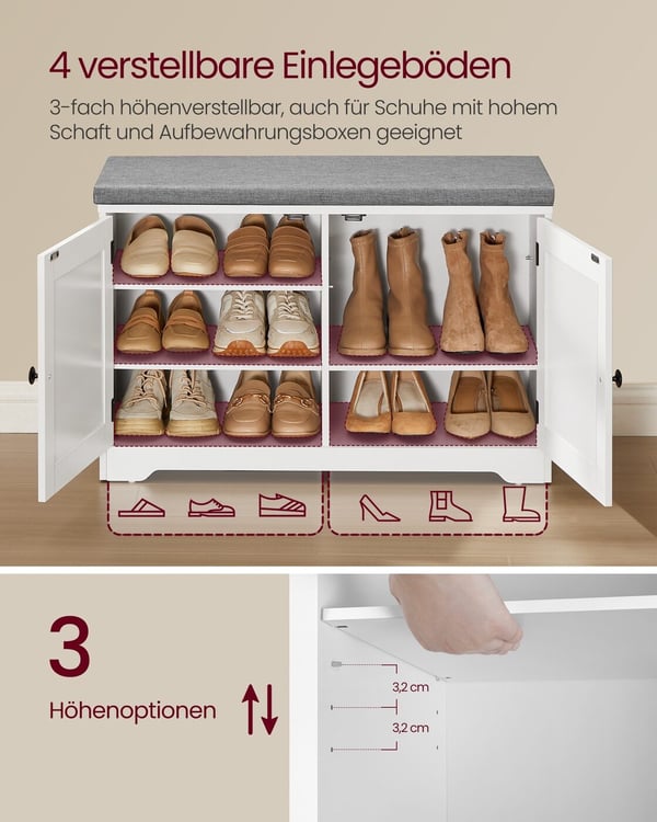Skobenker og veggmontert knaggrekkesett, 82x52x31 cm, 82x90x20 cm, Hvit