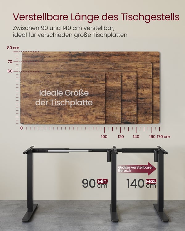 Höj- och sänkbar elektrisk skrivbordsram utan bordsskiva, 59,6x90-140x72-120 cm, bläcksvart